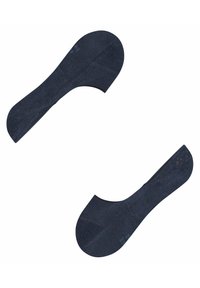 Marineblaue, niedrig geschnittene Socken aus weichem Stoff. Sie verfügen über eine glatte Textur und verstärkte Zehen- und Fersenbereiche für Langlebigkeit.