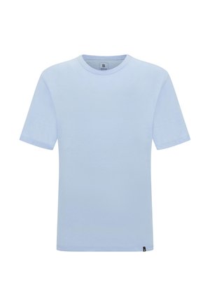 Light blue short-sleeved t-shirt made of cotton. Crew neckline with a soft texture and a small logo tag on the bottom left side.