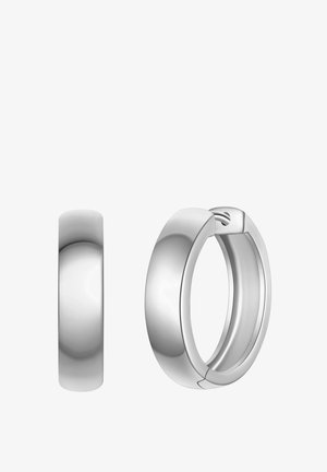 Ezüst karika fülbevalók sima, polírozott felülettel. Kör alakú, csuklós záródással. Egyszerű és elegáns design.