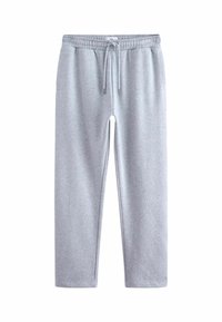 Graue Jogginghose aus weichem Stoff, mit elastischem Taillenbund und Kordelzug sowie Seitentaschen. Gerades Bein-Design ohne Muster.