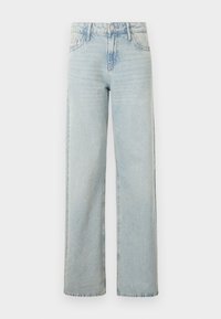 Light-wash, high-waisted jeans with a straight-leg fit. Made of denim, featuring a classic five-pocket design and subtle fading.