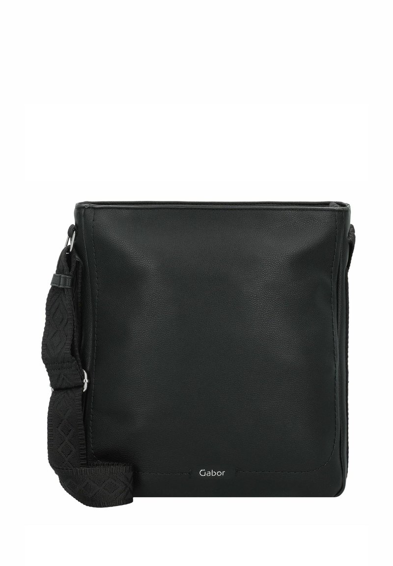 Borsa a tracolla in pelle nera con una finitura testurizzata, caratterizzata da una tracolla intrecciata e un sottile logo Gabor in basso.