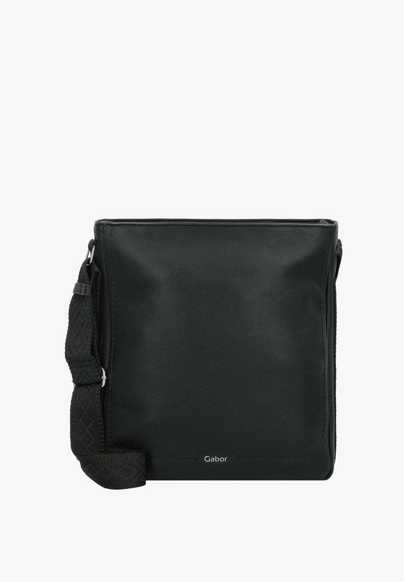 Borsa a tracolla in pelle nera con una finitura testurizzata, caratterizzata da una tracolla intrecciata e un sottile logo Gabor in basso.