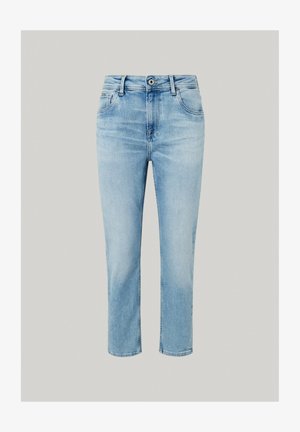 Jasnoniebieskie dżinsy o skróconym, prostym kroju. Charakteryzują się klasycznym pięciokomorowym wzornictwem oraz zapięciem na guzik i zamek błyskawiczny z przodu.