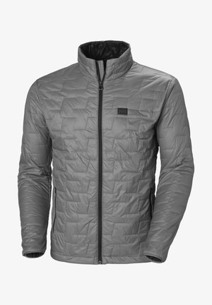 Szara, ocieplana kurtka o pikowanej strukturze, z wysokim kołnierzem, zapięciem na zamek oraz kieszeniami bocznymi. Posiada naszywkę z logo na piersi.