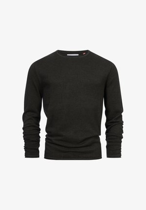 Mørkegrøn langærmet sweater med rund halsudskæring. Struktureret stof med en tætsiddende pasform. Ribbede manchetter og kant. Enkelt, klassisk design.