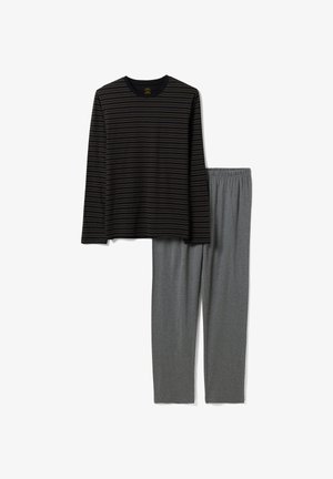 OVS, STRIPED CREW-NECK PYJAMAS SET - Pyjama set - black grey