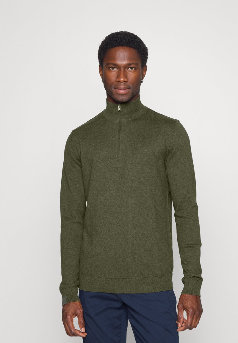 Selected Homme SLHBERG HALF ZIP  - Stickad tröja - forest night melange