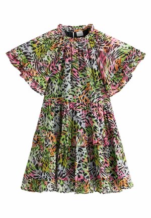 ANIMAL PRINT FRILL SLEEVE RUFFLE HEM DRESS - Jurk - multi