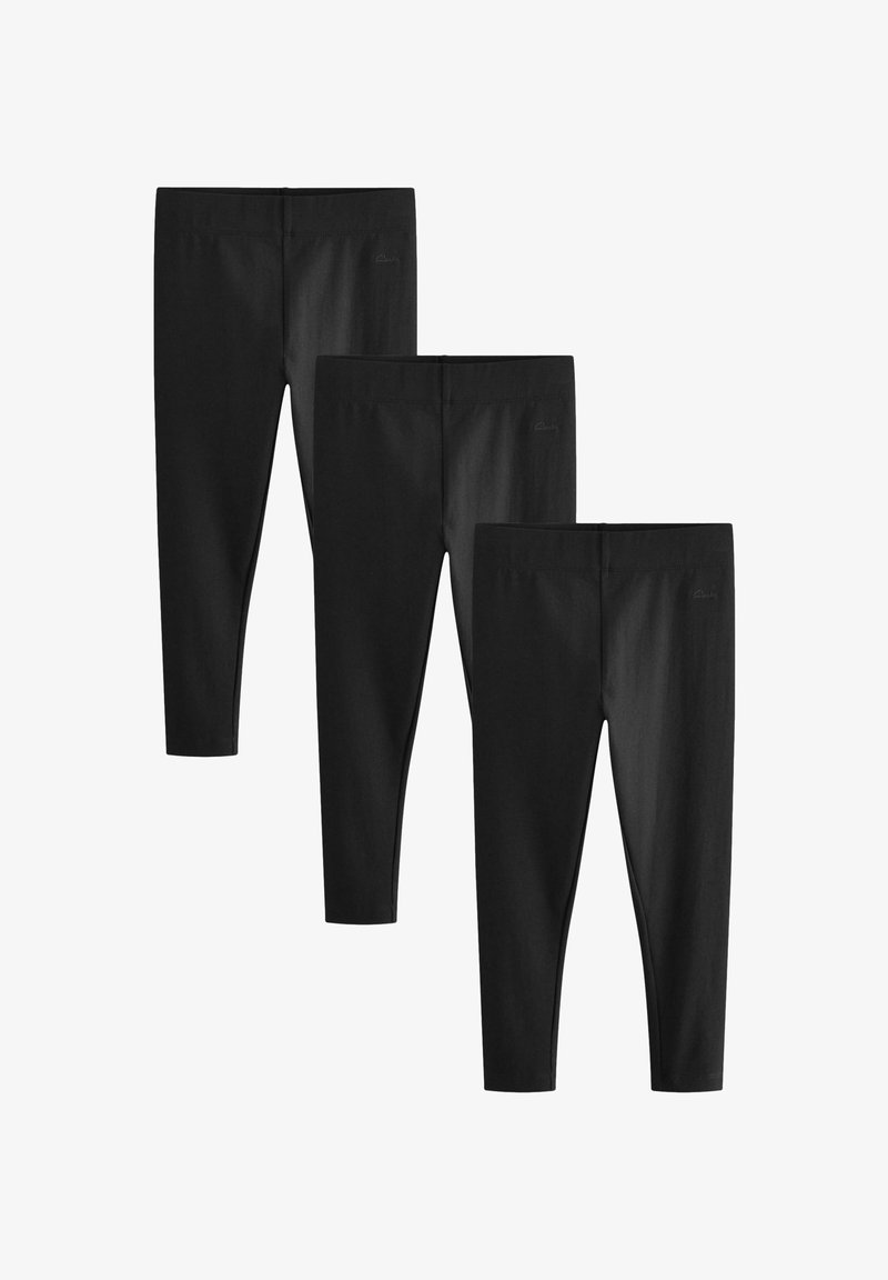 Conjunto de leggings negros que incluye tres pares. Fabricados con tejido suave y elástico, con un acabado liso y una cinturilla elástica para mayor comodidad.