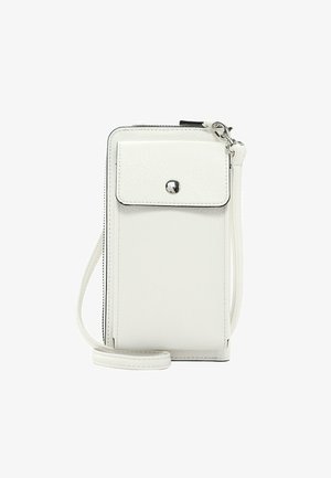 Witte leren schoudertas met een gestructureerd oppervlak, klepzak, zilveren hardware en een verstelbare schouderband. Voorzien van een ritsluiting.