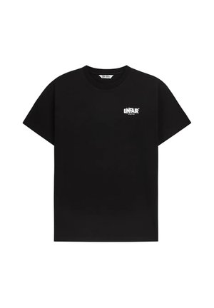 Schwarzes T-Shirt mit kurzen Ärmeln und Rundhalsausschnitt mit kleinem weißen "UNFAIR ATHLETICS"-Logo auf der linken Brust.