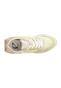 Sneaker in pelle verde lime con accenti grigio chiaro, lacci bianchi e pannellatura testurizzata. Dotata di soletta imbottita e suola in gomma.