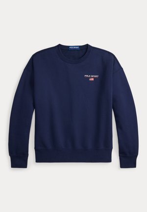 Marineblaue Sweatshirt aus Baumwollmischung, mit Rundhalsausschnitt, gerippten Bündchen und Saum, mit "POLO SPORT"-Logo und amerikanischem Flaggen-Design.