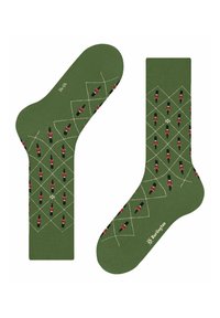 Zielone skarpetki w diamentowy wzór z czerwonymi i czarnymi żołnierzami-zabawkami. Wykonane z miękkiego materiału, mają wygodne dopasowanie i szczegółowy wzór.