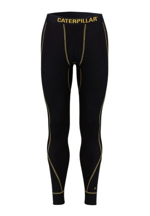 Zwarte thermoleggings met gouden logo band en stikseldetails. Ontworpen met een aansluitende vorm en een gladde textuur voor comfort.