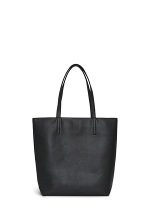 Borsa a spalla in pelle nera con finitura testurizzata, forma rettangolare alta, due manici lunghi e senza hardware o decorazioni visibili.
