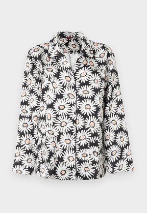 Musternöör musta särk koos suurte valgete daisiade ning oranžide keskustega. Omab klassikalist kraed ja pikki varrukaid lõdva istuvusega.