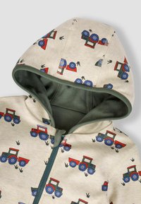 JoJo Maman Bébé HIPPO APPLIQUE REVERSIBLE HOODIE - Kardigán - khaki green tractor