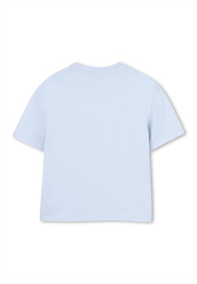 Light blue, short-sleeve crewneck T-shirt shown from the back, with a loose, boxy fit and plain design.