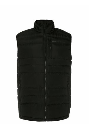 Juodas paminkštintas liemėnis su aukštu apykakle, užtrauktuku priekyje ir dviem užtrauktukais šoninėse kišenėse. Paprastas dizainas su horizontaliu siuvimo detalėmis.