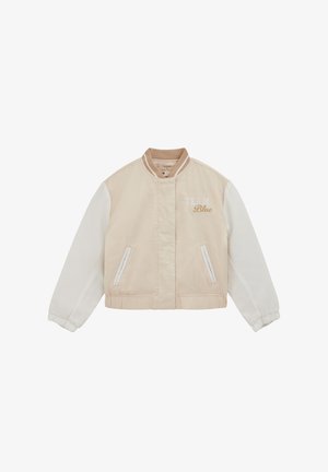 Kerge bomberjakk beežika kere ja valgete varrukatega, millel ees tikitud "TEAM Blue", kaks küljetaskut, soonikkoeline krae.