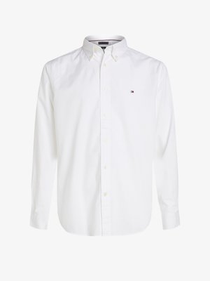 Balta lygiai supjaustyta marškiniai, pagaminti iš medvilnės.Įrengtas smailėmis apykaklėmis, ilgomis rankovėmis ir mažas logotipas kairėje krūtinės pusėje. Sklandus paviršius.