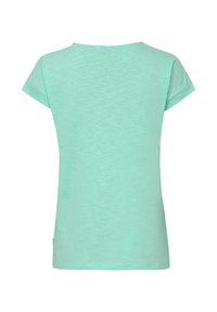 T-shirt uni vert menthe à manches courtes, vu de dos, avec un col rond et une coupe ample et décontractée.