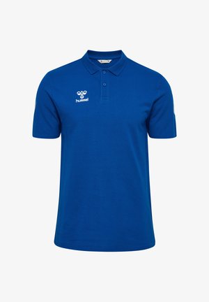 Blauw poloshirt gemaakt van katoen met een zachte textuur, voorzien van een knoopsluiting met twee knopen en een logo op de borst. Korte mouwen met een effen ontwerp.
