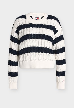 Tommy Jeans, TJW LOOSE CABLE SWEATER EXT - Jumper - dark night navy / stripe
