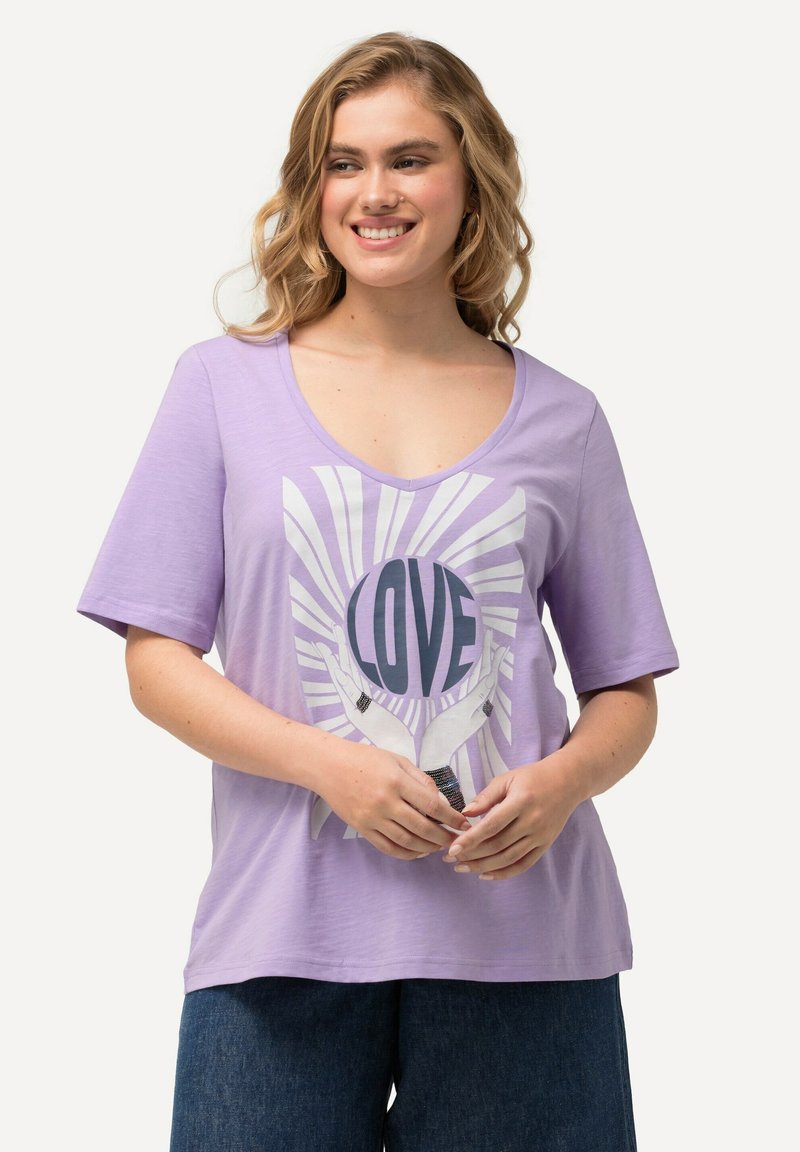 Ulla Popken LOVE SEQUINED - Triko s potiskem - lavender