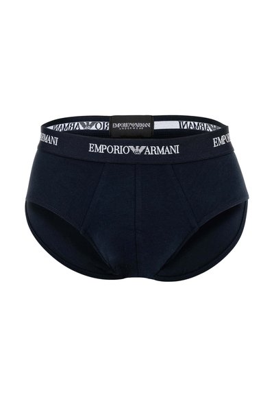 Μαύρα ανδρικά εσώρουχα Emporio Armani με λάστιχο μέσης με λογότυπο και μικρό ταμπελάκι στο κέντρο μπροστά.