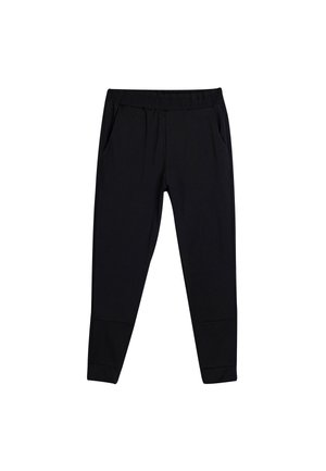Sorte atletiske bukser med elastisk talje, sidelommer og tapered ben. Lavet af et glat, strækbart materiale.