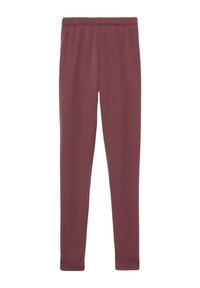 Bordeaux leggings gemaakt van zachte, rekbare stof. Voorzien van een elastische tailleband en een aansluitend ontwerp, zonder zichtbare patronen of accenten.