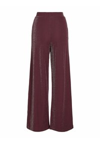 Pantalons larges bordeaux avec une texture pailletée, dotés d'une taille élastique et d'un design lisse et fluide.