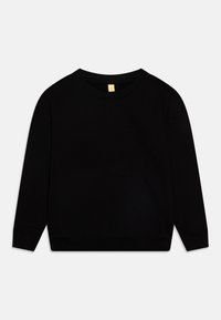 Sudadera negra con mangas largas, cuello redondo y puños acanalados. Fabricada con un material suave y de textura lisa.