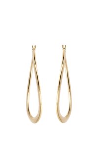 Orecchini a goccia placcati in oro con una forma a goccia liscia e curvata. Finitura lucida, dotati di una chiusura sicura per un facile utilizzo.