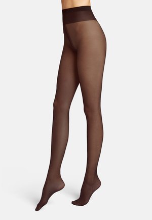 Collant neri opachi con vita alta, caratterizzati da una texture morbida e una vestibilità aderente, progettati per coprire le gambe fino alla vita.