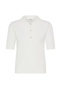 Polo blanc à manches courtes avec trois boutons et manches en maille texturée de Pulz Jeans, conçu pour un usage décontracté.
