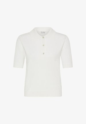Biała koszulka polo z krótkim rękawem, trzema guzikami i teksturowanymi dzianinowymi rękawami od Pulz Jeans, zaprojektowana do noszenia na co dzień.