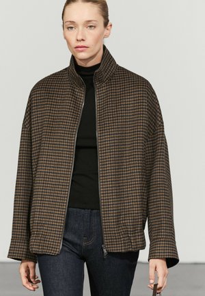 Massimo Dutti, GINGHAM BOMBER JACKET WITH SCARF - Summer jacket - dark brown