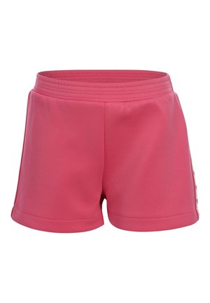 Roze sportshorts met elastische tailleband en gestikte zomen, ontworpen voor actieve kleding.