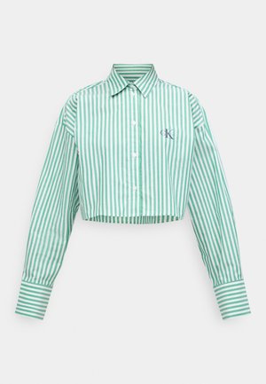 Gekürztes Hemd mit Knopfleiste, grünen und weißen vertikalen Streifen, spitzem Kragen und kleinem, auf der Brust gesticktem Logo.