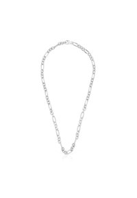 Collana in argento con maglie alternate allungate e rotonde, caratterizzata da una finitura lucida e un gancio di chiusura sicuro.