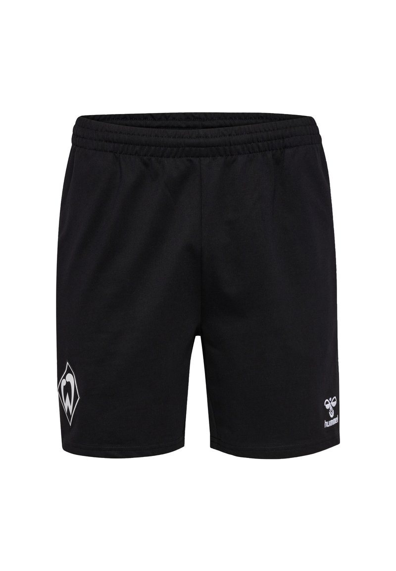 Svarta idrottsshorts i lättviktsmaterial, med ett elastiskt midjeband, två broderade logotyper och en enkel design.