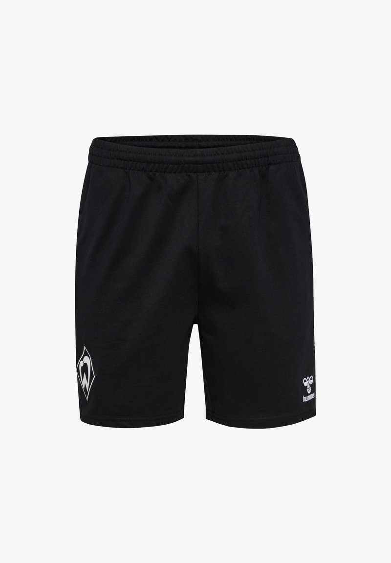 Svarta idrottsshorts i lättviktsmaterial, med ett elastiskt midjeband, två broderade logotyper och en enkel design.