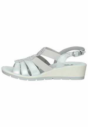 Sandalen met sleehak - silber grau