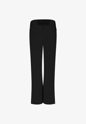 Zwarte broek met een rekbare tailleband, gladde stof, wijde pijpen en zijkrapen aan de zoom voor een verstelbare pasvorm.