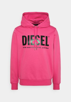 Felpa rosa realizzata in tessuto morbido, con un grande logo nero che reca la scritta "DIESEL FOR SUCCESSFUL LIVING" sul davanti. Cappuccio con cordoncino.