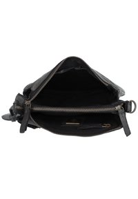 Borsa a tracolla in pelle nera con cerniera argentata, dotata di un ampio interno e di una tasca con zip aggiuntiva per la perfetta organizzazione.